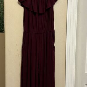 Elegant Burgundy Off-the-Shoulder Jumpsuit